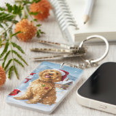 Goldendoodle Winter Wonderland Kerstvreugde Sleutelhanger (Voorkant Rechts)