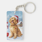 Goldendoodle Winter Wonderland Kerstvreugde Sleutelhanger (achterkant)