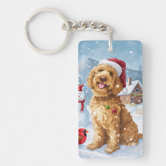 Goldendoodle Winter Wonderland Kerstvreugde Sleutelhanger (Voorkant)