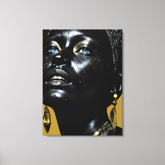 Goldene Eleganz: Schwarze Schönheit mit Schmuck Canvas Afdruk (Voorkant)
