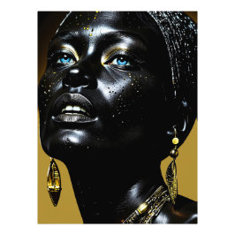 Goldene Eleganz: Schwarze Schönheit mit Schmuck Foto Afdruk