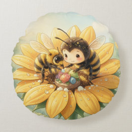 Goldene Hummel im Blütentanz1 Rond Kussen