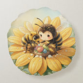 Goldene Hummel im Blütentanz1 Rond Kussen (Achterkant)