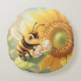 Goldene Hummel im Blütentanz.4 Rond Kussen