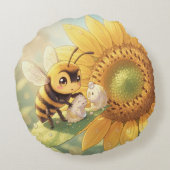 Goldene Hummel im Blütentanz.4 Rond Kussen (Achterkant)