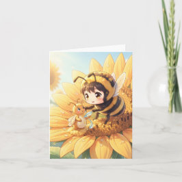 Goldene Hummel im Blütentanz.7 Feestdagen Kaart