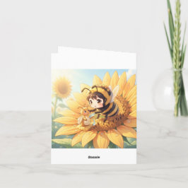 Goldene Hummel im Blütentanz.7 Feestdagen Kaart