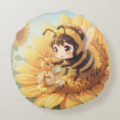 Goldene Hummel im Blütentanz.7 Rond Kussen (Achterkant)