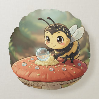 Goldene Hummel im Blütentanz Rond Kussen
