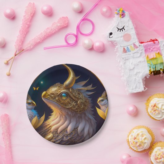 Goldenes fantastastisches Fabeltier Papieren Bordje (Feest)