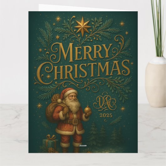  Goldenes Initial A mit Weihnachtsmann und Krone  Kaart (Achterkant)