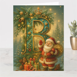 Goldenes Initial B mit Weihnachtsmann und Krone Kaart
