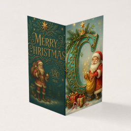  Goldenes Initial C mit Weihnachtsmann und Krone Kaart