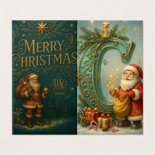  Goldenes Initial C mit Weihnachtsmann und Krone Kaart (Buitenkant ongevouwen)