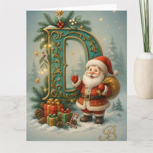 Goldenes Initial D mit Weihnachtsmann und Krone  Kaart (Voorkant)