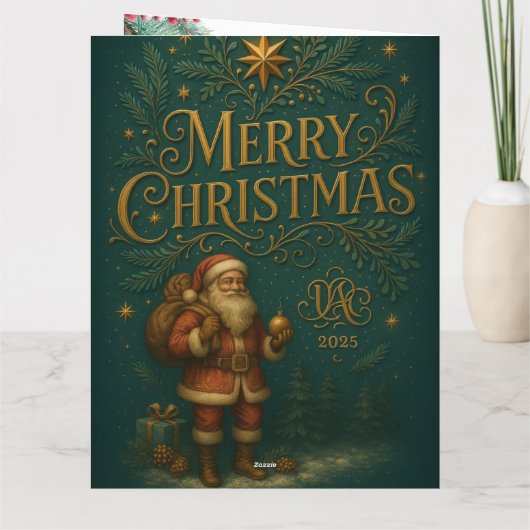 Goldenes Initial E mit Weihnachtsmann und Krone Kaart (Achterkant)