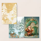  Goldenes Initial  G mit Weihnachtsmann und Krone Folie Kaarten (Display)