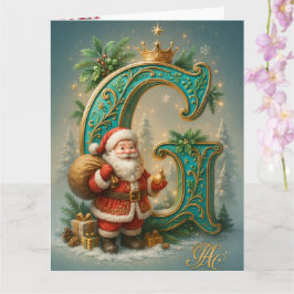 Goldenes Initial G mit Weihnachtsmann und Krone Kaart