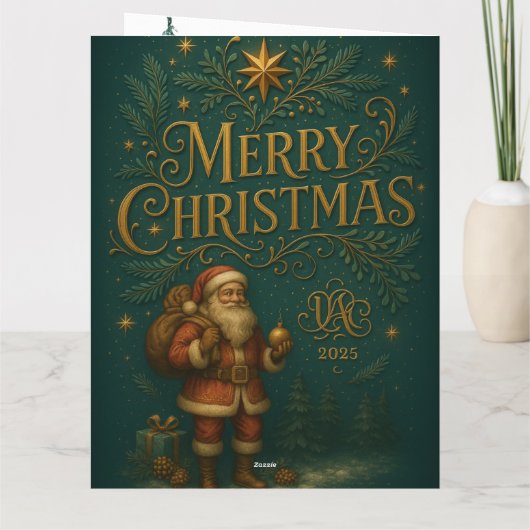  Goldenes Initial  G mit Weihnachtsmann und Krone Kaart (Achterkant)