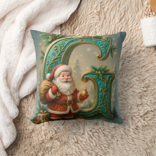 Goldenes Initial G mit Weihnachtsmann und Krone Kussen (Deken)