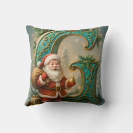 Goldenes Initial G mit Weihnachtsmann und Krone Kussen