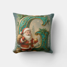  Goldenes Initial  G mit Weihnachtsmann und Krone Kussen