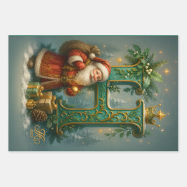  Goldenes Initial H  mit Weihnachtsmann und Krone  Inpakpapier Vel