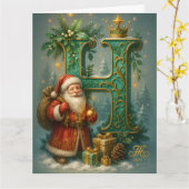  Goldenes Initial H  mit Weihnachtsmann und Krone  Kaart (Gele Bloem)