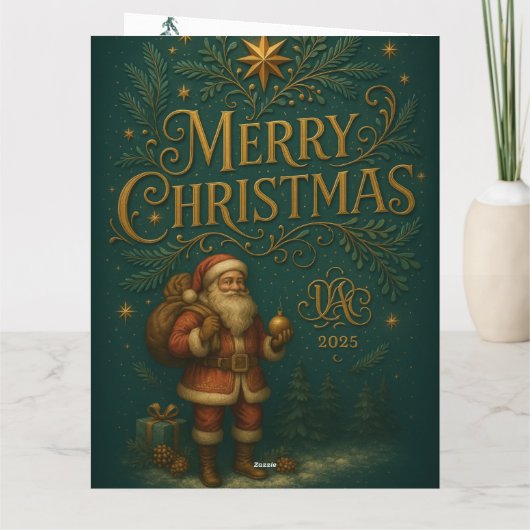  Goldenes Initial H  mit Weihnachtsmann und Krone  Kaart (Achterkant)