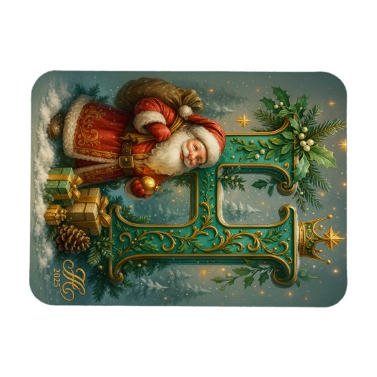  Goldenes Initial H  mit Weihnachtsmann und Krone  Magneet (Horizontaal)