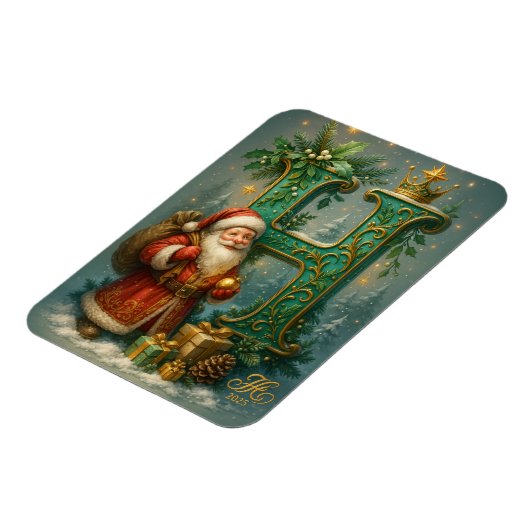  Goldenes Initial H  mit Weihnachtsmann und Krone  Magneet (Linkerzijde)