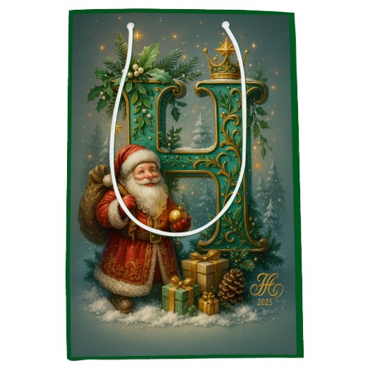  Goldenes Initial H  mit Weihnachtsmann und Krone  Medium Cadeauzakje (Voorkant)
