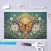 Goldenrod Dahlia Monarch Medallion op Rich Green Tissuepapier (Craft)