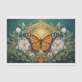 Goldenrod Dahlia Monarch Medallion op Rich Green Tissuepapier