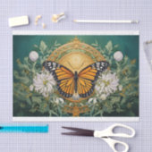 Goldenrod Dahlia Monarch Medallion op Rich Green Tissuepapier (Craft)