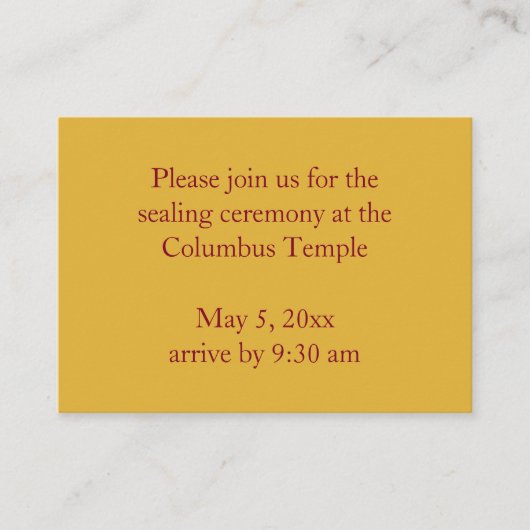 Goldenrod Diamonds Temple Sealing Uitnodiging Informatiekaartje (Voorkant)