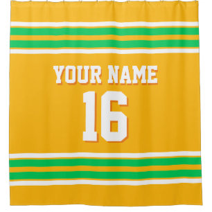 Goldenrod Emerald Green White Stripe Sports Jersey Douchegordijn