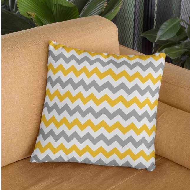 Goldenrod en Gray Chevron Pillow Kussen (Creator heeft geüpload)
