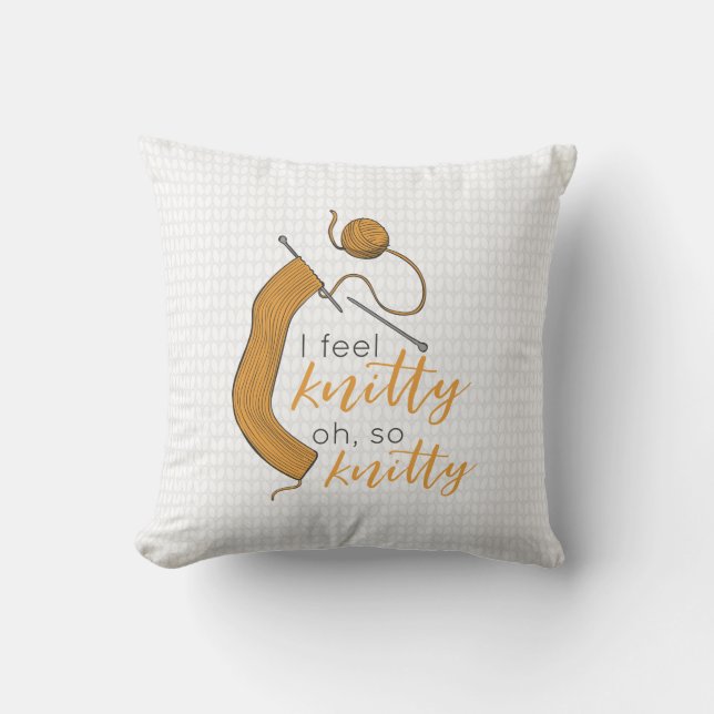 Goldenrod Geel, ik voel me Knitty, zo knitty Kussen (Voorkant)