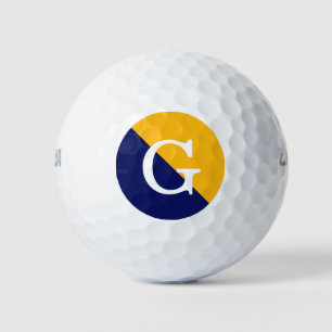 Goldenrod Navy Blue 2 Tone Diag Initiaal Monogram Golfballen