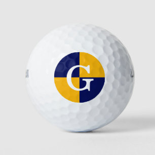 Goldenrod Navy Blue LG Checker Monogram Golfballen