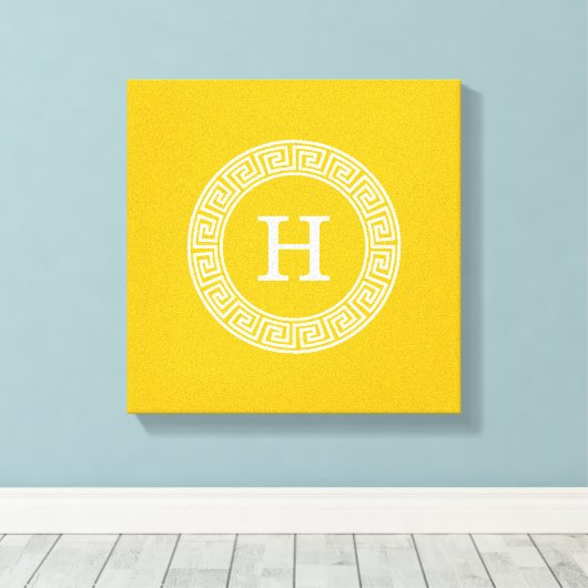 Goldenrod Wat Grieks Sleutel RND Lijst Initiaal Mo Canvas Afdruk (Insitu (Houten vloer))