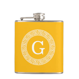 Goldenrod Wat Grieks Sleutel RND Lijst Initiaal Mo Heupfles