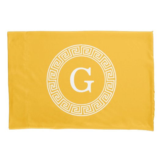 Goldenrod Wat Grieks Sleutel RND Lijst Initiaal Mo Kussensloop (Voorkant)