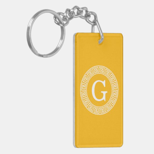 Goldenrod Wat Grieks Sleutel RND Lijst Initiaal Mo Sleutelhanger (Voorkant Links)