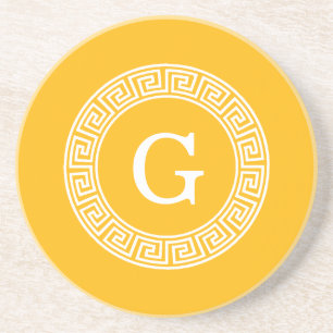 Goldenrod Wat Grieks Sleutel RND Lijst Initiaal Mo Zandsteen Onderzetter