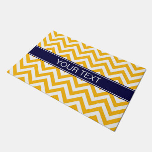 Goldenrod White LG Chevron Navy Blue Name Monogram Deurmat
