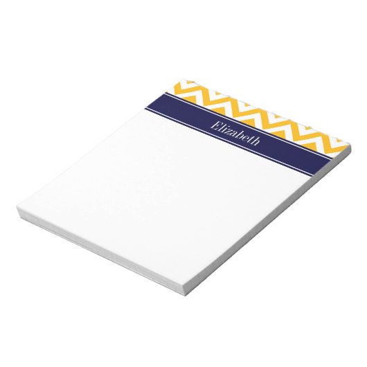 Goldenrod White LG Chevron Navy Blue Name Monogram Notitieblok (Linkerzijde)