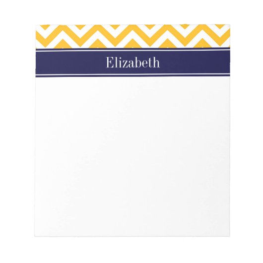 Goldenrod White LG Chevron Navy Blue Name Monogram Notitieblok (Voorkant)
