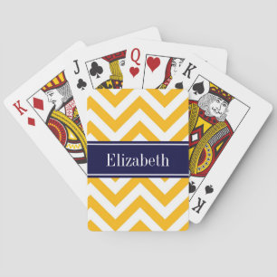 Goldenrod White LG Chevron Navy Blue Name Monogram Pokerkaarten
